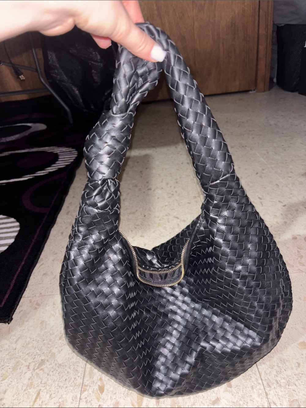 Anthropologie Black Woven Hobo Bag